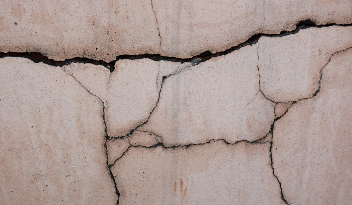 Close-up of a cracked concrete foundation wall — common in Brownsburg Indiana homes