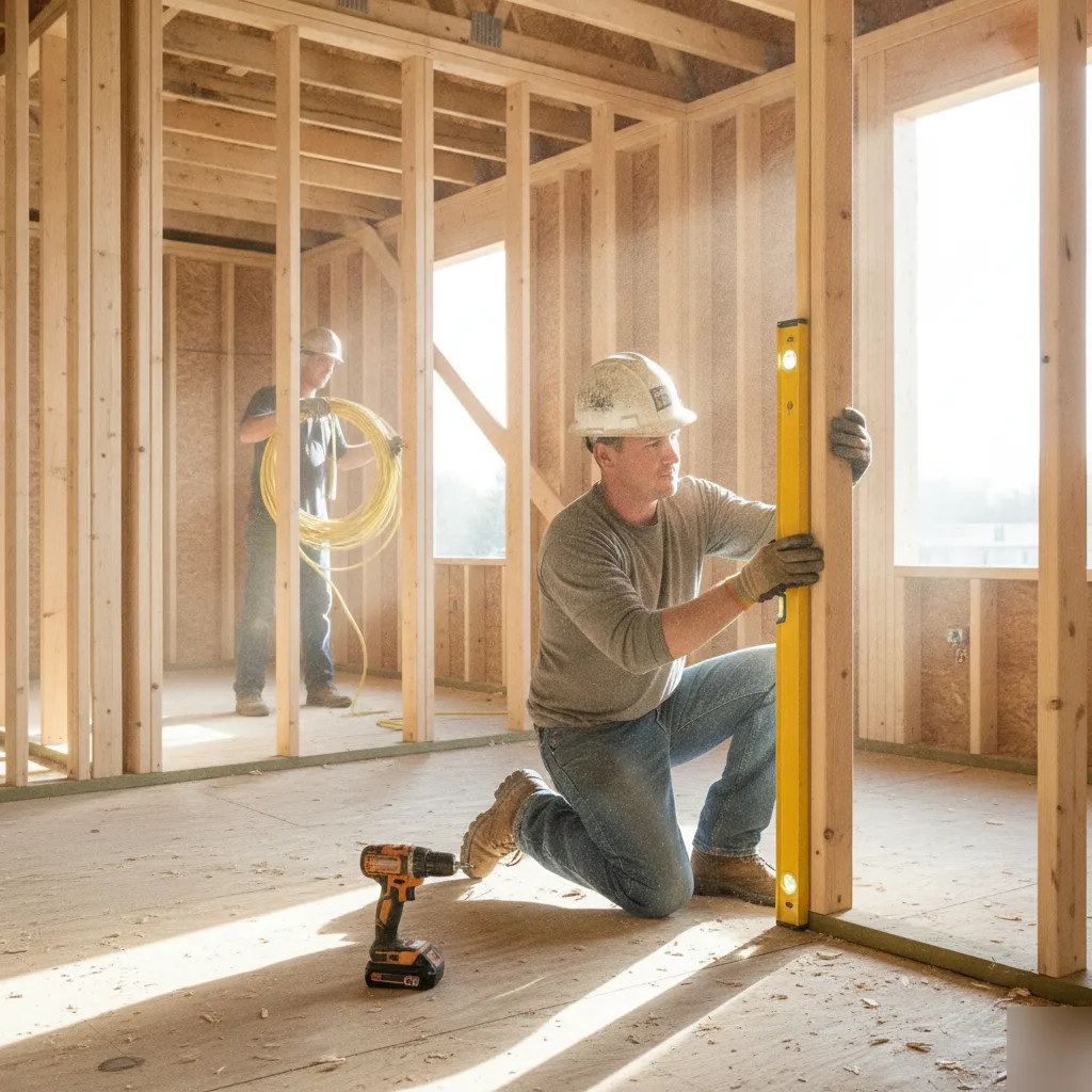 Home addition framing with electrical rough-in on a Brownsburg project