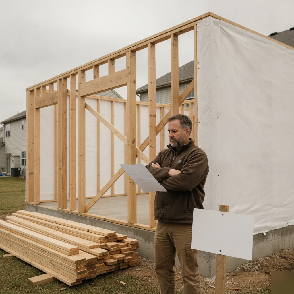 Home addition timeline framing stage on a Brownsburg build
