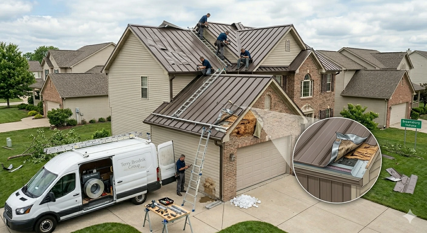 Storm damage roof repair in Brownsburg IN by Terry Brodnik Group