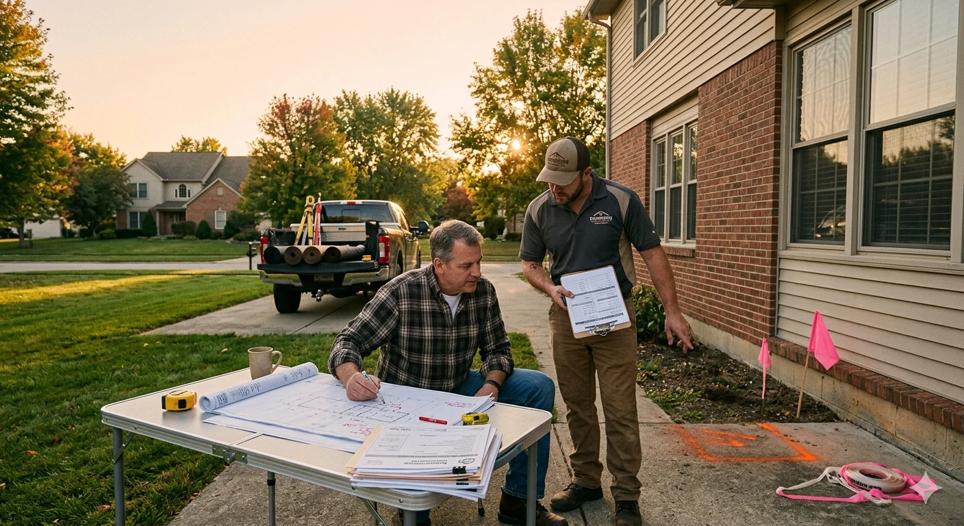 Brownsburg sunroom addition planning with HOA approval, permits, and site preparation.=