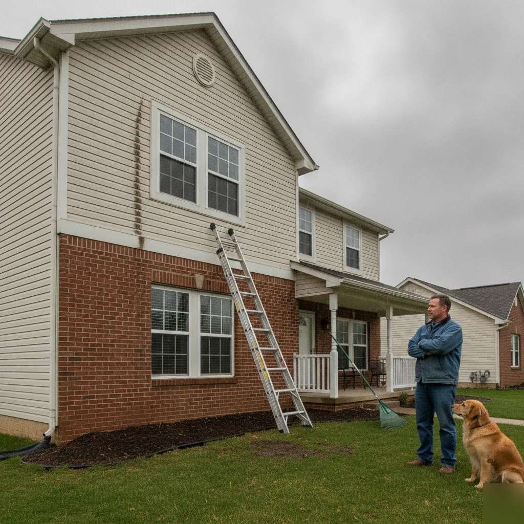 Window installation exterior water streak on a Brownsburg home